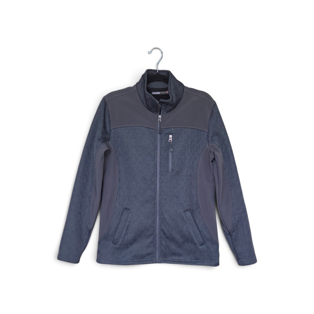 SwissTech Womens Full Zip Mixed Media Knit Softshell Jacket Gray Size M 8-10